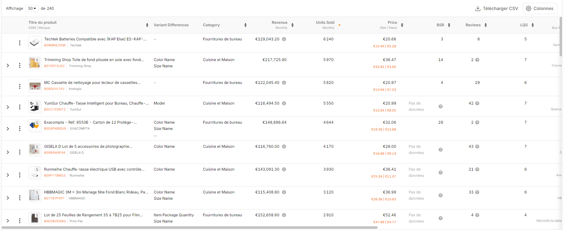 Recherche de produits avec filtres sur JS