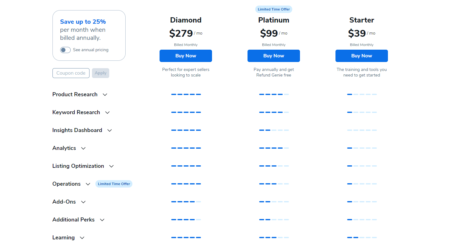 Les tarifs d'Helium 10