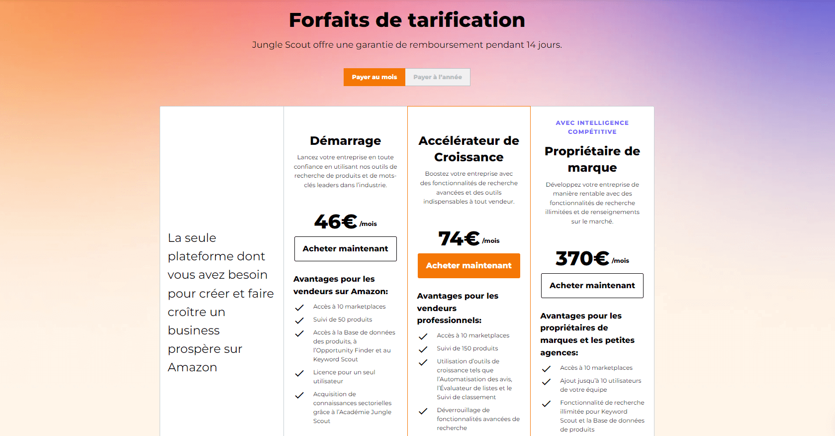 Les tarifs de Jungle Scout