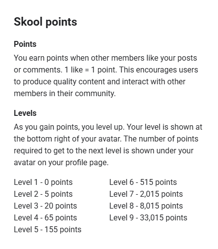 Le système de points sur Skool