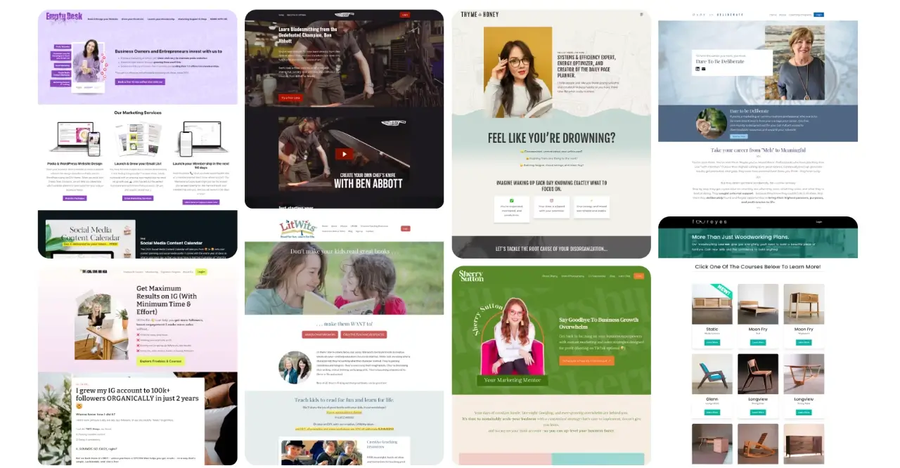 Exemple de pages créées avec Podia